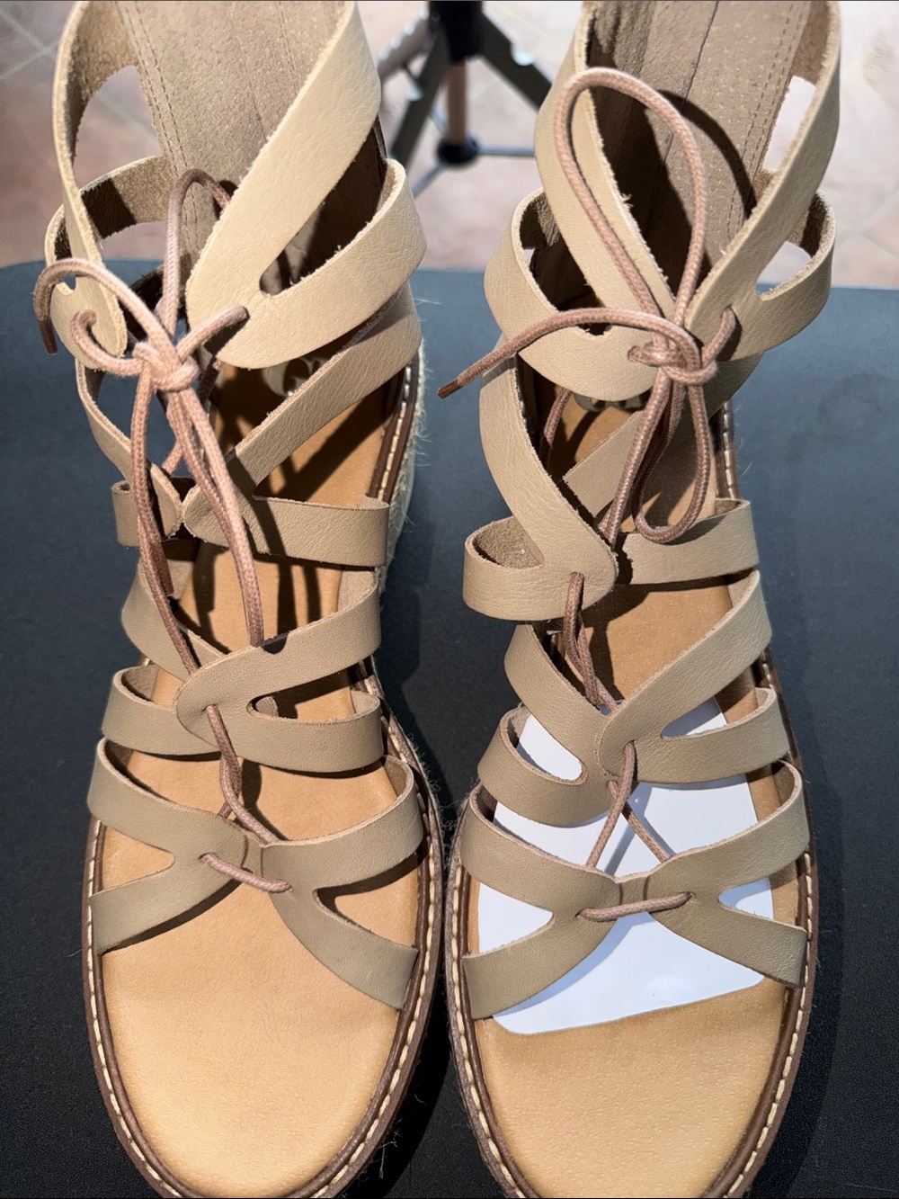GB Beige Lace-Up Gladiator Sandals